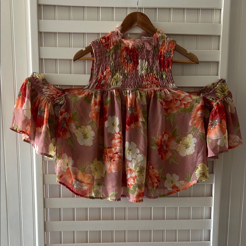 Floral Off-Shoulder Blouse in Pink and Orange